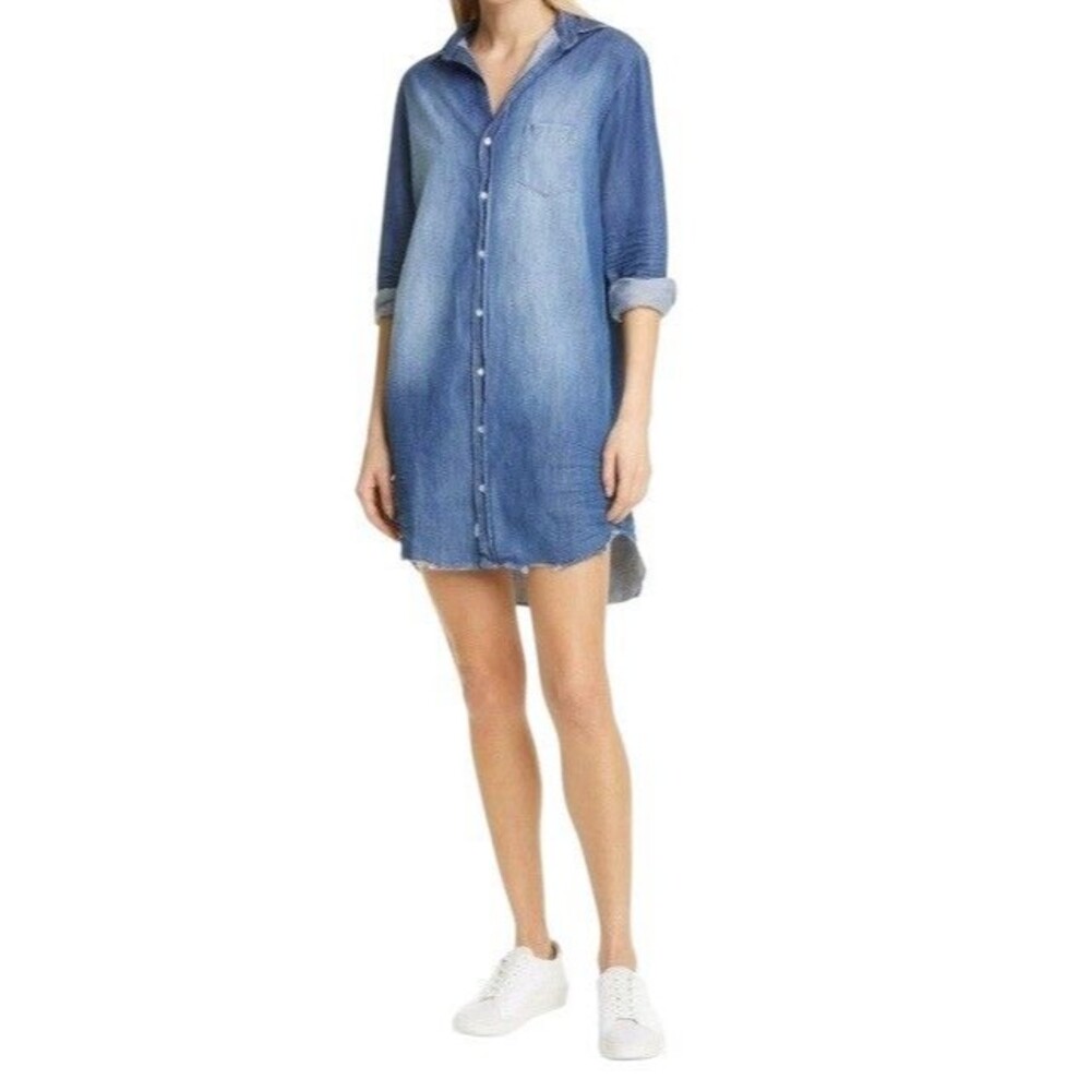 FRANK & EILEEN Size XL Extra Large Mary Distressed Denim Shirt Dress Blue